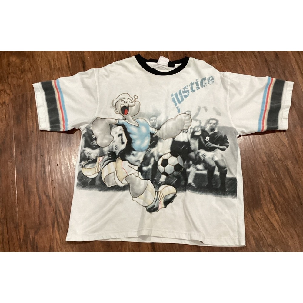Vintage Popeye Shirt Justice Soccer France 90s Graphic White Tee Size Xl